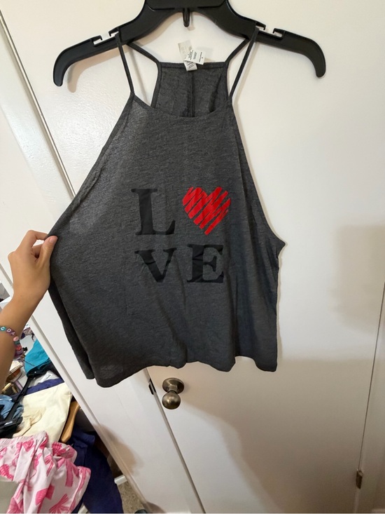 Bella Canvas Tops - Bella Canvas Charcoal Gray Tank Top with Red Heart LOVE Graphic